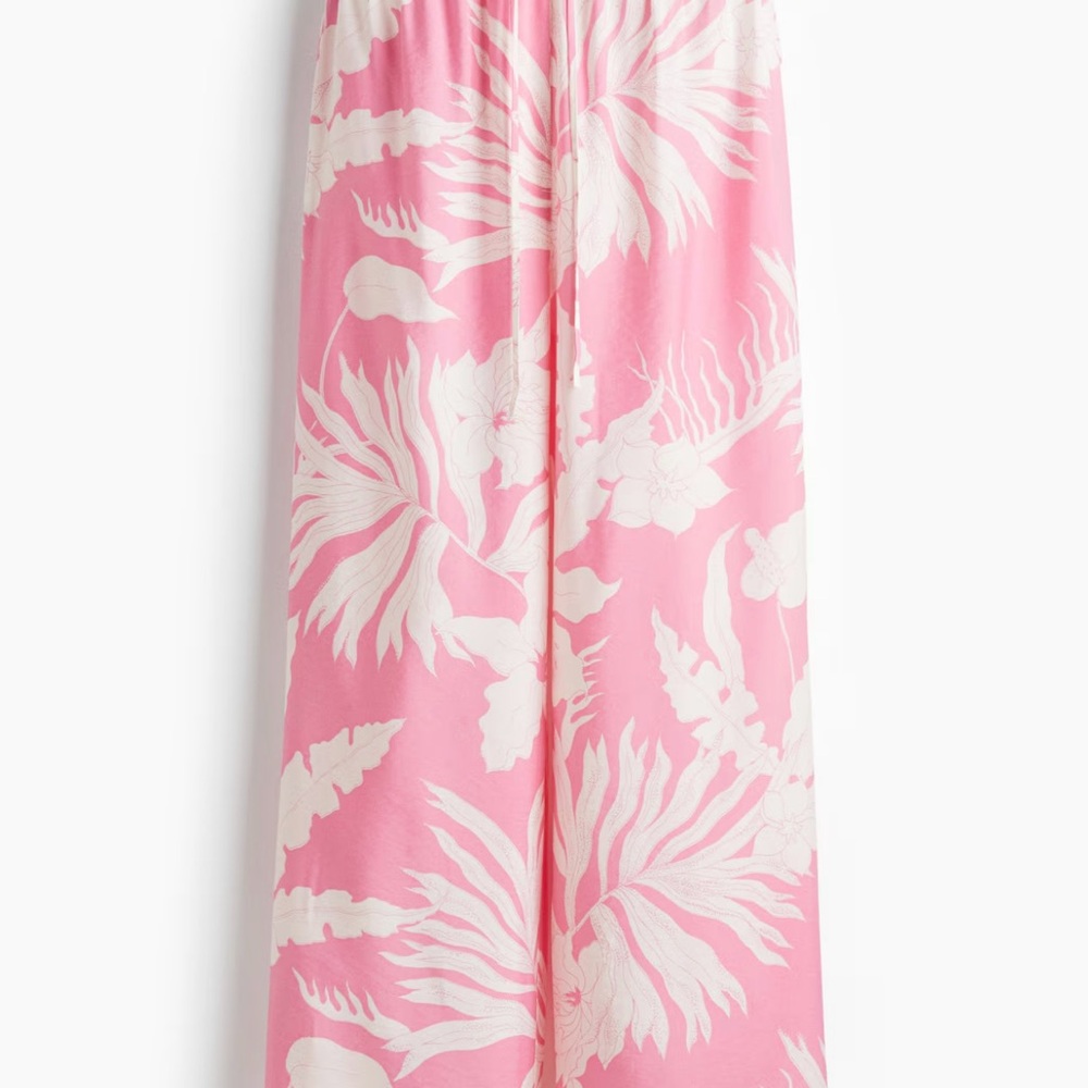 H&M Pink and White Tropical Wide-Leg Pants